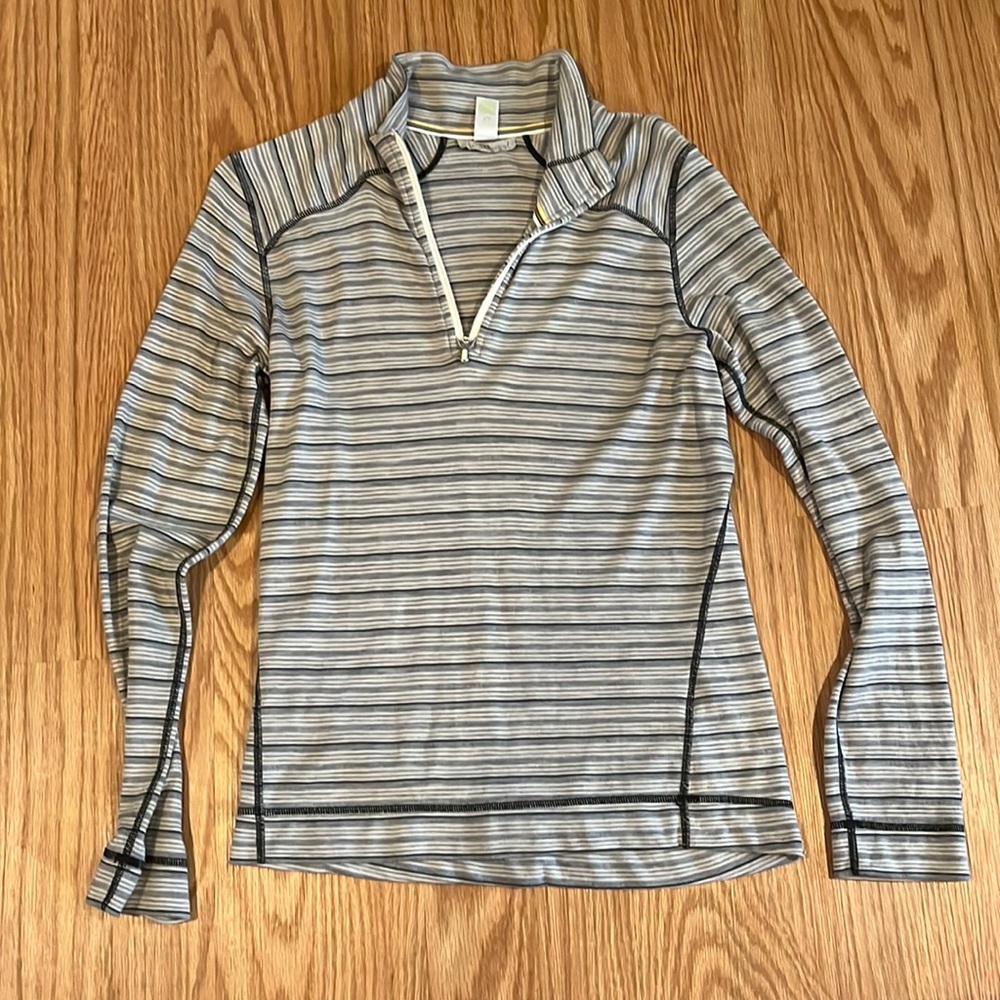 Smartwool Striped Merino Wool Quarter Zip Sweater Medium
